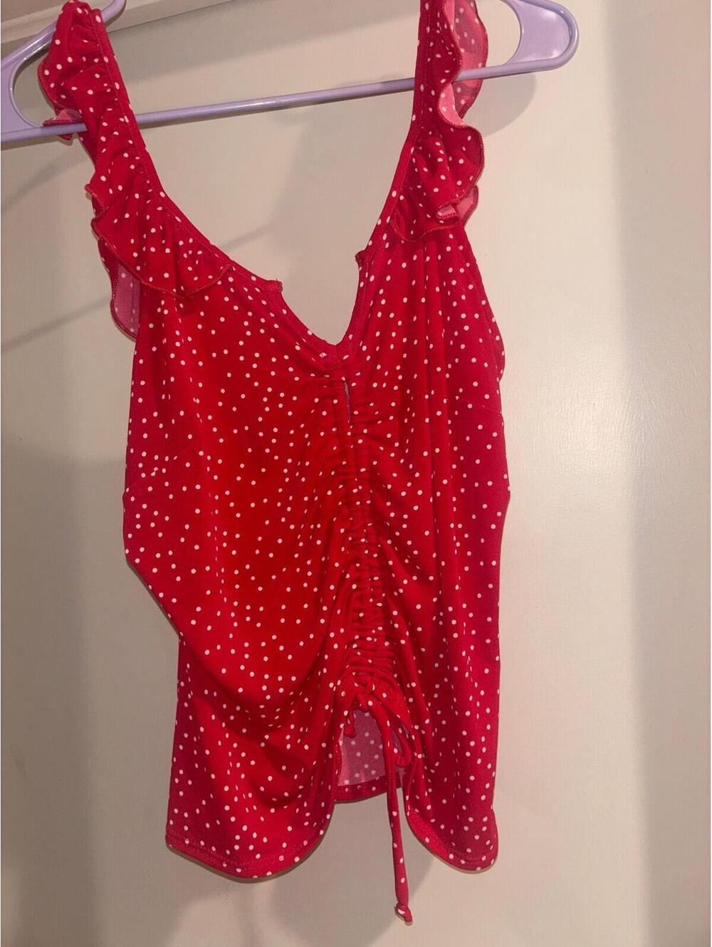 Willow Root Red Polka Dot Ruched Tank Top Women’s Medium